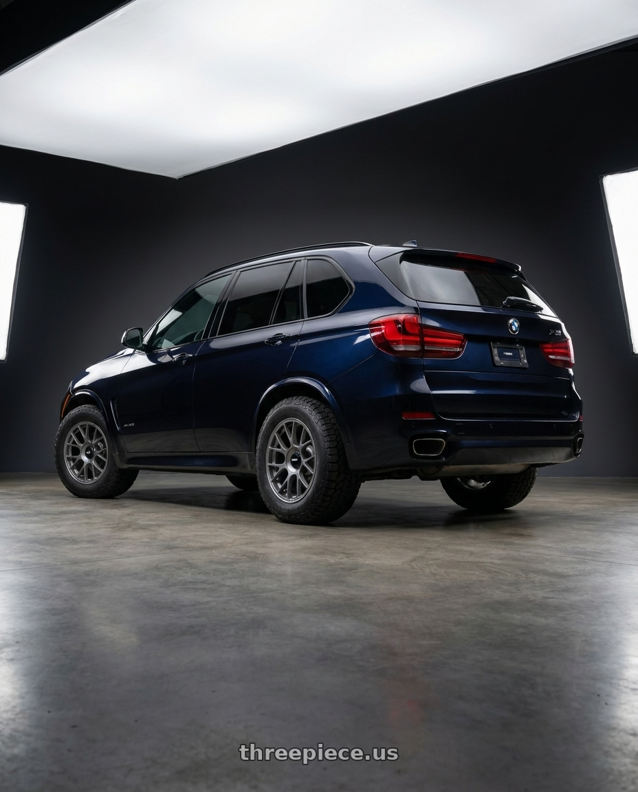 2014 BMW X5 M Sport with Rotiform 1PC R903 TUF 5X120 20X11 +43 SATIN TITANIUM wheels rear three quarter view meaty tires