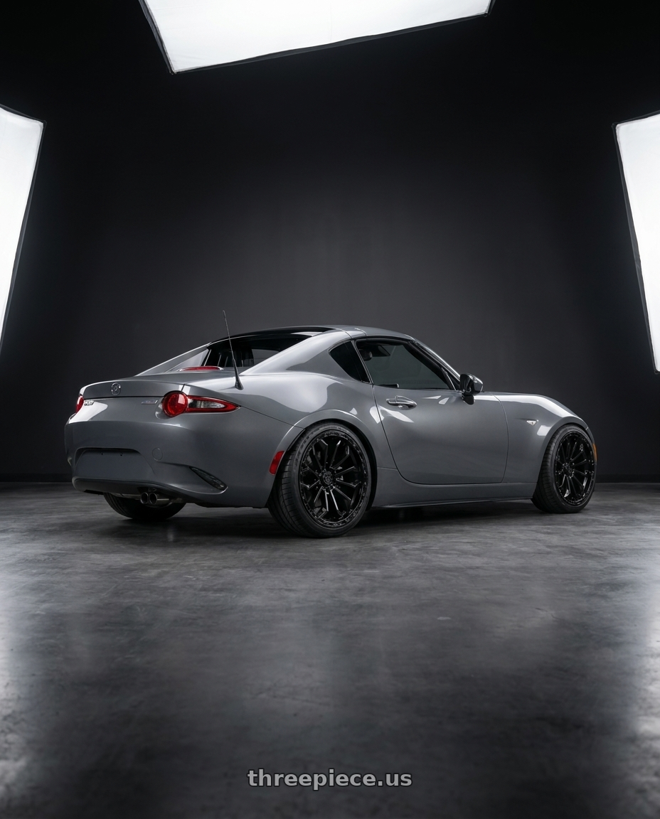 2023 Mazda Miata with TIS 556SB 6X135 20x9 +0 Satin Black wheels rear three quarter view square tires
