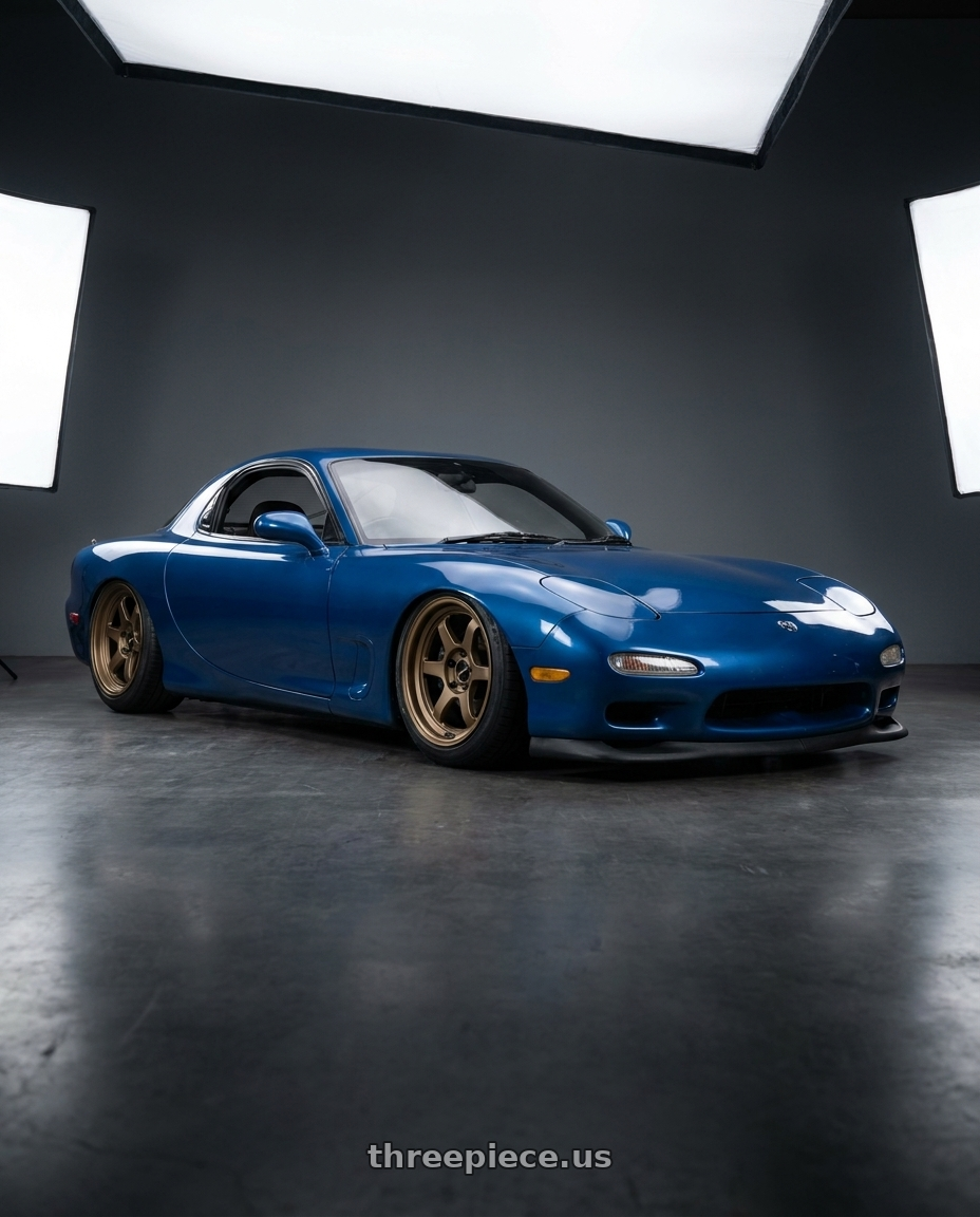 1991 Mazda RX-7 with Vision Off-Road 351 Flow 5x114.3 17x8+30 Bronze wheels front three quarter view stanced stance