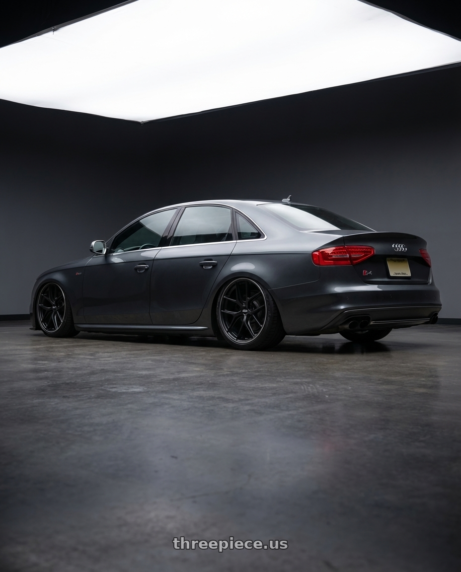 2015 Audi S4 B8.5 with BBS CC-R 5x112 19x8.5+30 Satin Black wheels rear three quarter view slight stretch tires