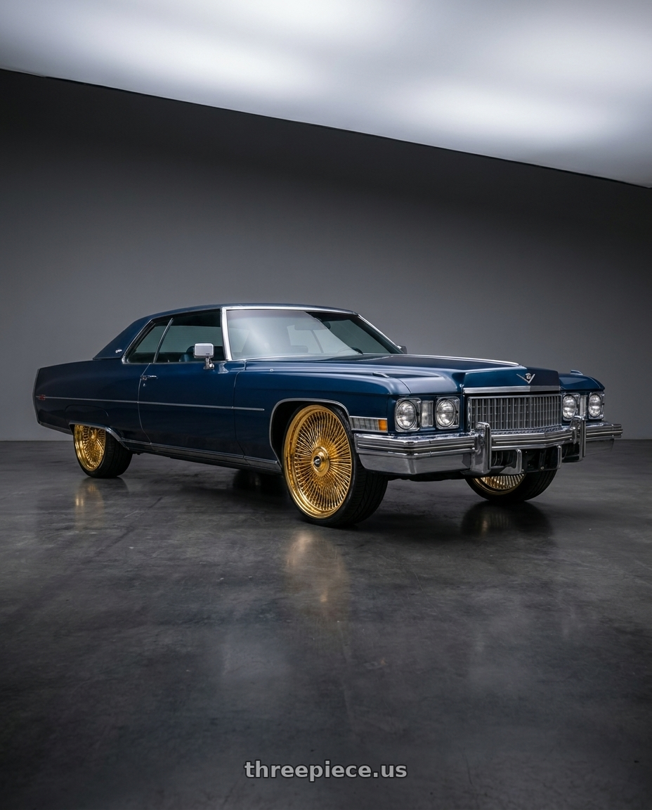 1973 Cadillac Coupe Devile with Amani AMA-603 5x120/5x127 26x9 +1 Yellow Gold wheels
