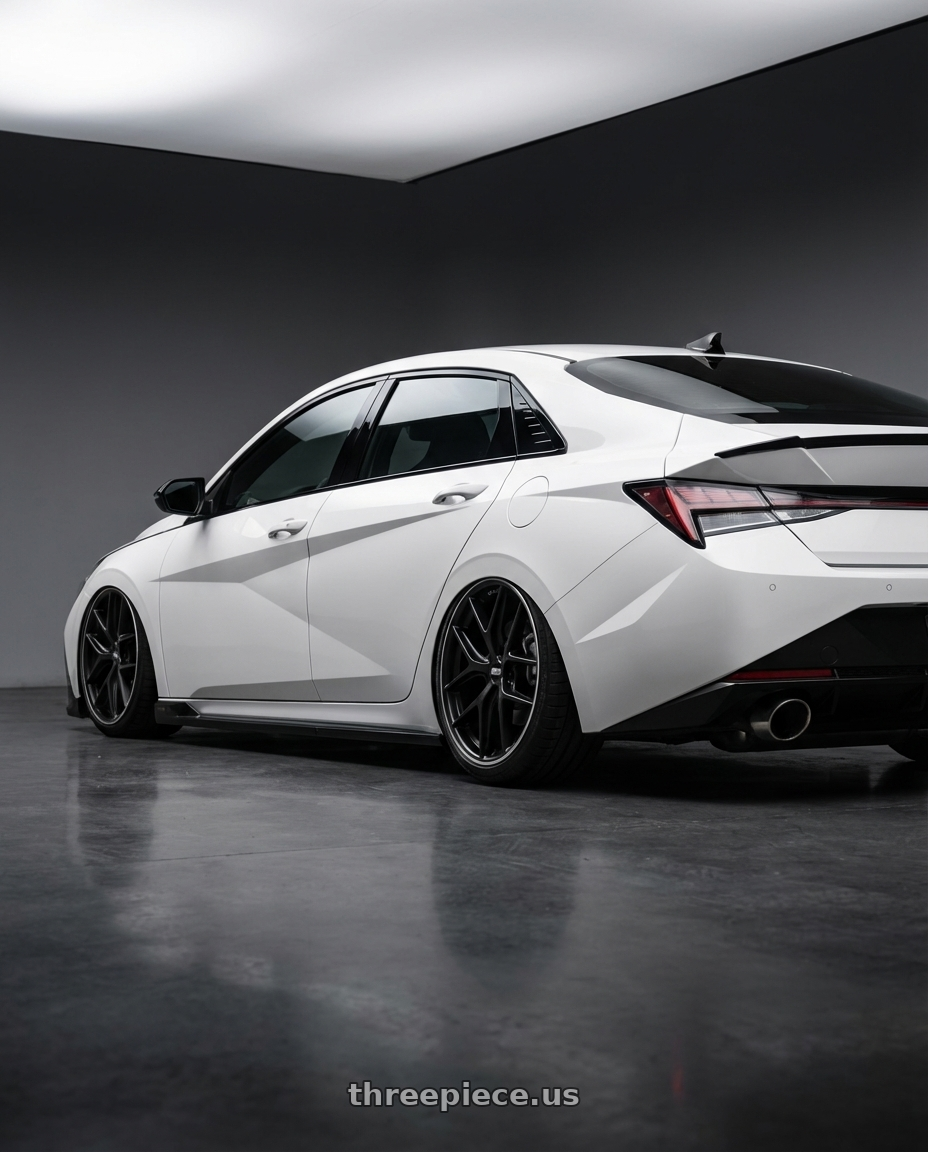 2024 Hyundai Elantra N with BBS CC-R 5x114.3 19x8.5+30 Satin Black wheels rear three quarter view slight stretch tires