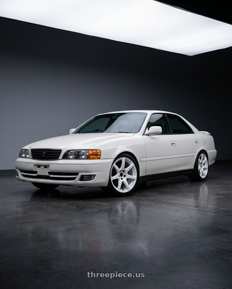 1998 Toyota Chaser with Work Emotion T7r 5x114.3 18x9.5 +22 White wheels