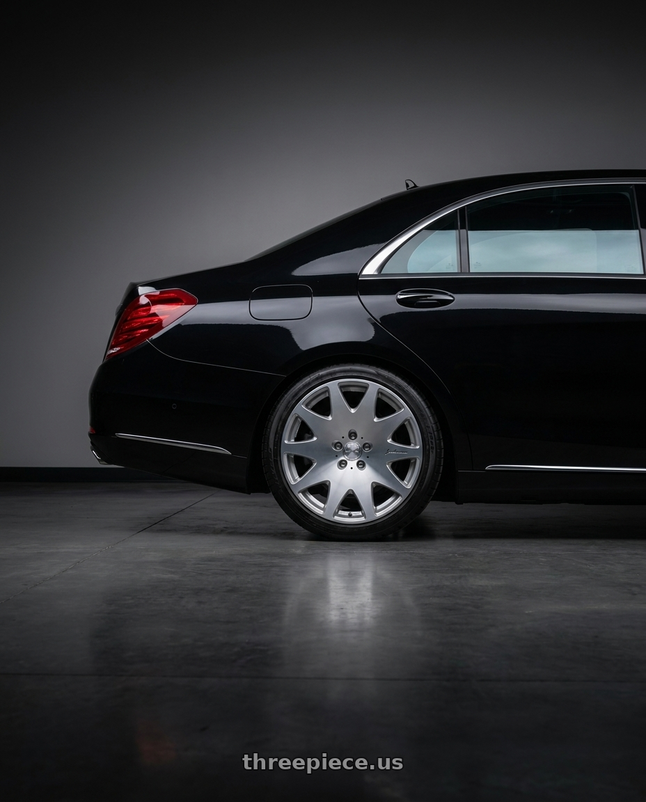 2018 Mercedes s450 with MRR HR3 5x120 19x9.5  +40 Silver Machine Face wheels rear three quarter view square tires