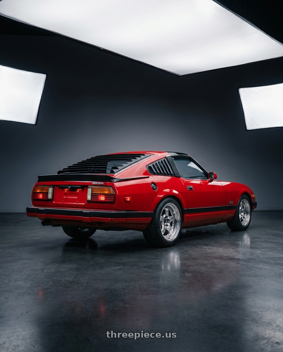 1982 DATSUN 280ZX with Work Meister S1 3P 4x114.3 17x9.5-29 A Disk Bright Buff Finish wheels rear three quarter view square tires