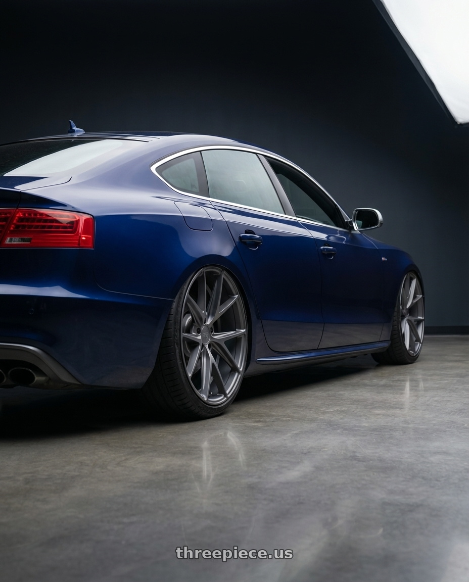 2014 Audi S5 B8 with Niche 1PC M116 MISANO 5X112 20X10 +40 MATTE GUN METAL wheels rear three quarter view slight stretch tires