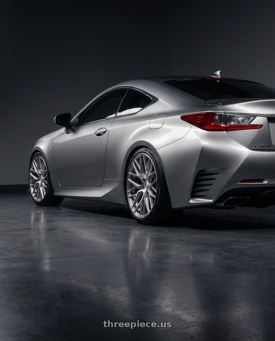2020 lexus rc300 with Rohana RFX10 5x114.3 19x8.5+35 Brushed Titanium wheels rear three quarter view slight stretch tires
