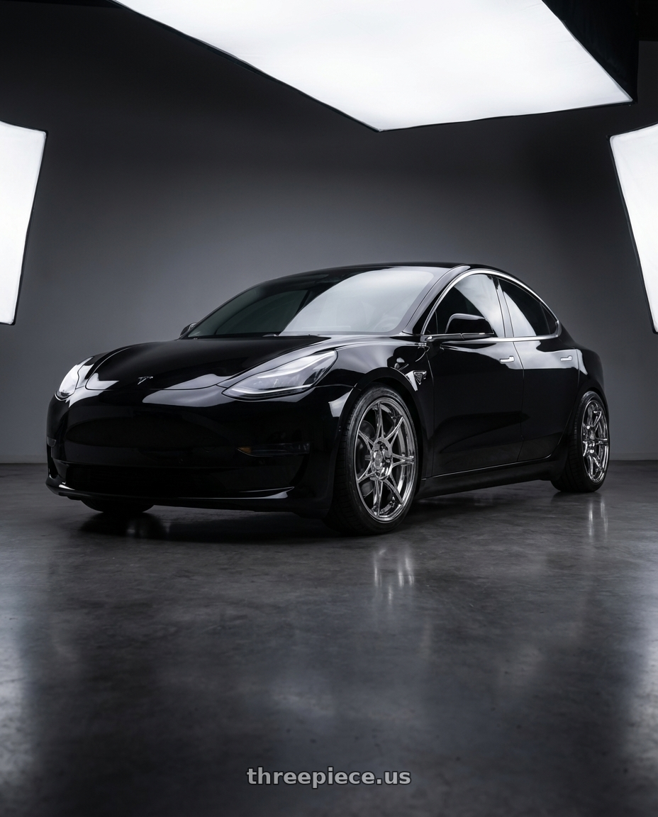 2021 tesla model 3 with Stage Wheels Foushee 5x114.3 18x8.5 +35 Chrome wheels