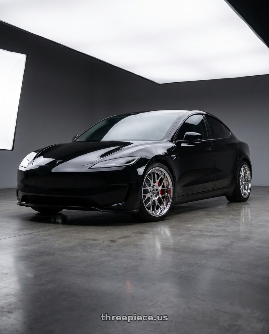 2026 Tesla Model 3 performance with ESR Wheels CS18 5x114.3 19x9.5 +35 Vacuum Chrome wheels