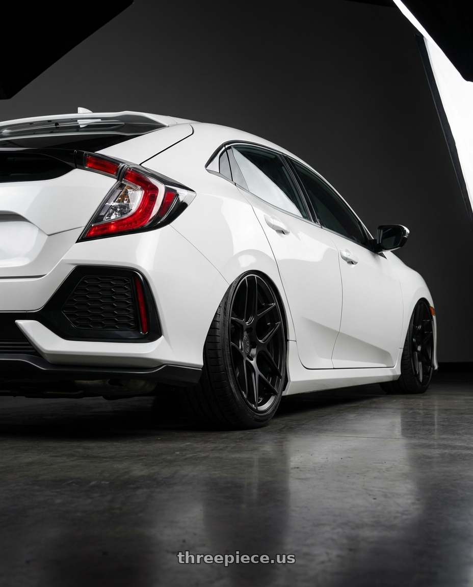2019 Honda Civic with Aodhan AFF2 5x114.3 19x9.5+35 Matte Black wheels rear three quarter view slight stretch tires