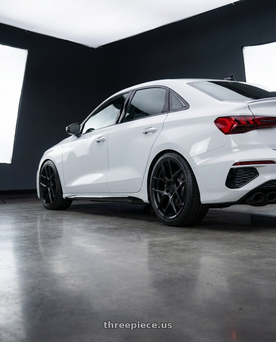 2024 Audi S3 8Y with Aodhan AFF2 5x112 19x8.5+35 Matte Black wheels rear three quarter view square tires