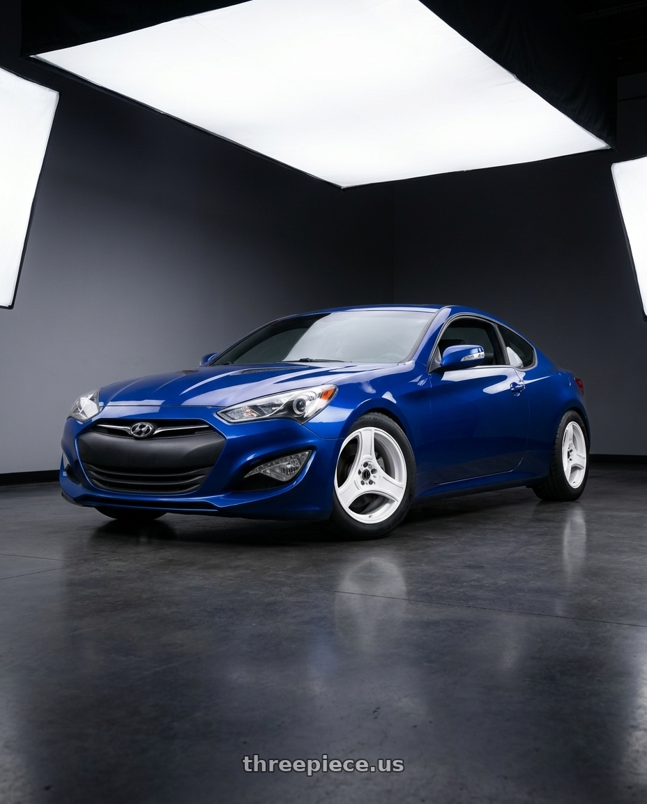 2013 Hyundai genesis coupe  with HERITAGE WHEEL BUSHIDO MONOC 5x114.3 18x8.5 +35 WHITE wheels