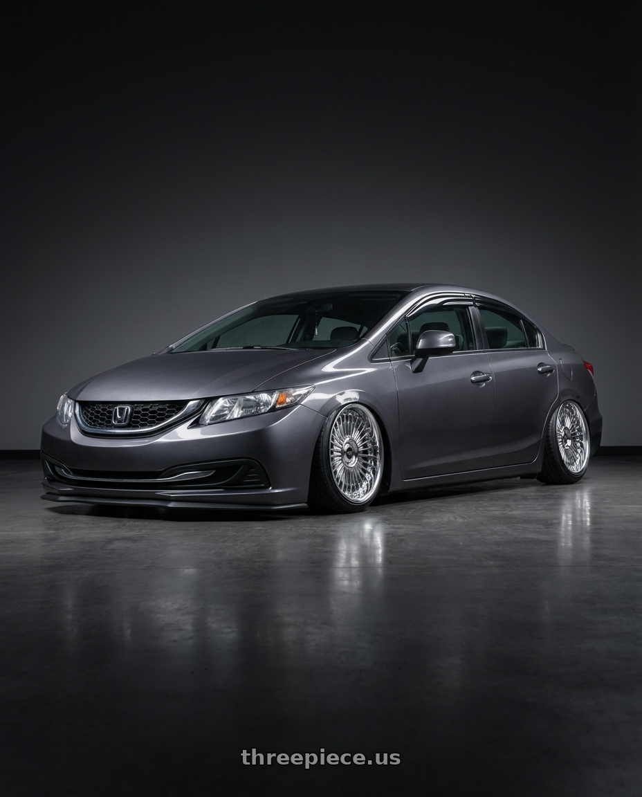 2015 honda civic lx sedan with Work Emitz Chrome 5x100 19x10.0 +18 wheels front three quarter view stanced stance