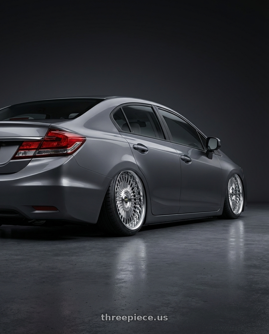2015 honda civic lx sedan with Work Emitz Chrome 5x100 19x10.0 +18 wheels rear three quarter view slight stretch tires