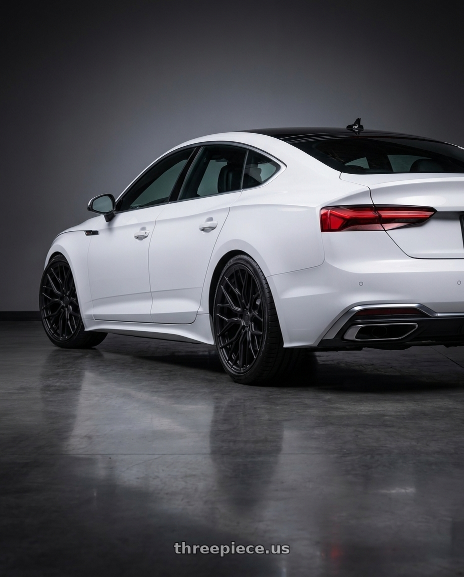 2023 Audi a5 s line with Rohana RFX2 5x112 19x8.5+33 Matte Black wheels rear three quarter view square tires