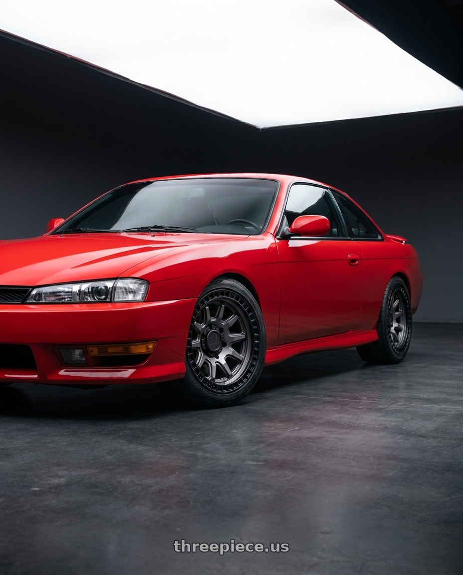 Nissan 240sx 1999 with Black Rhino CALICO 5X127 17X8.5 +34 MATTE GUNMETAL W/ MATTE BLACK LIP wheels