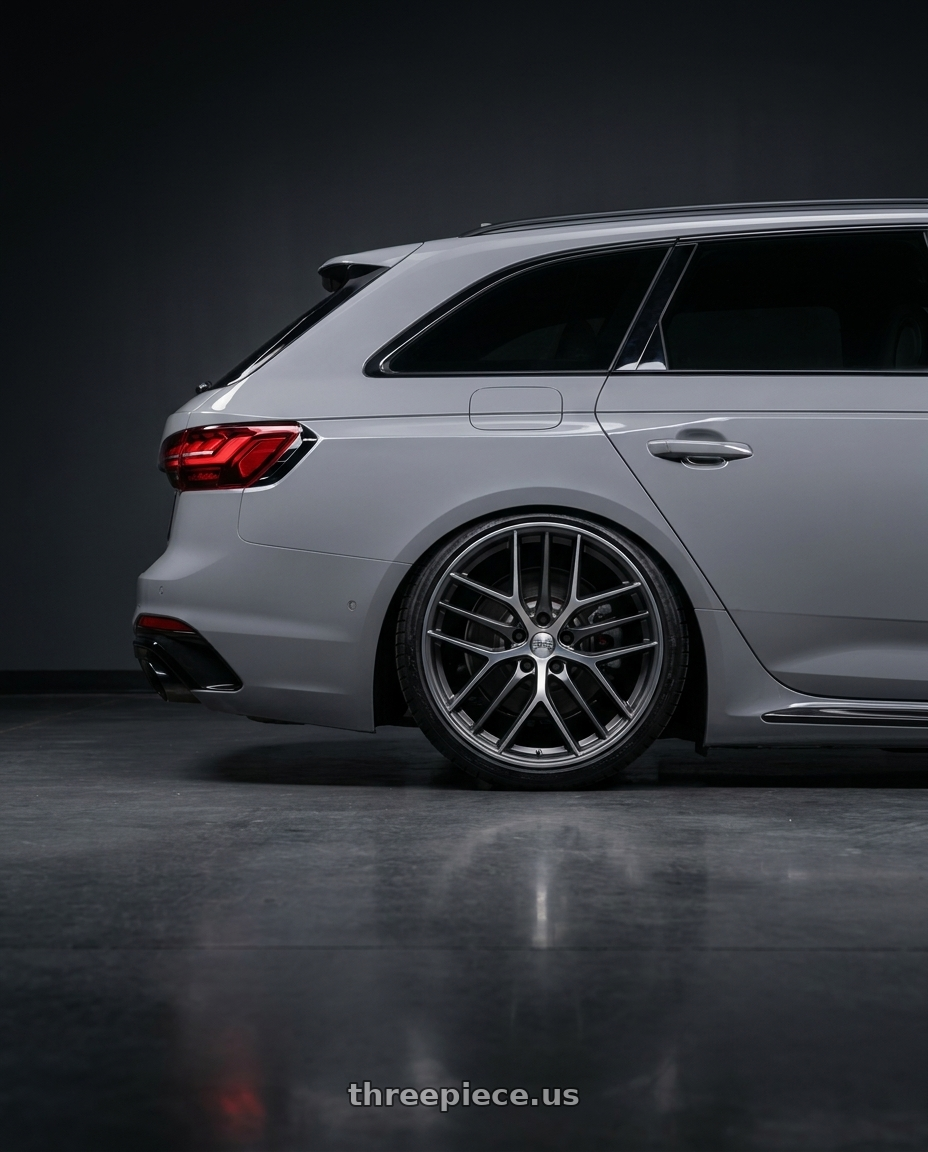 2021 Audi Rs4 with BBS CC-R 5x112 19x8.5+40 Graphite w/ Diamond Cut Face wheels rear three quarter view slight stretch tires