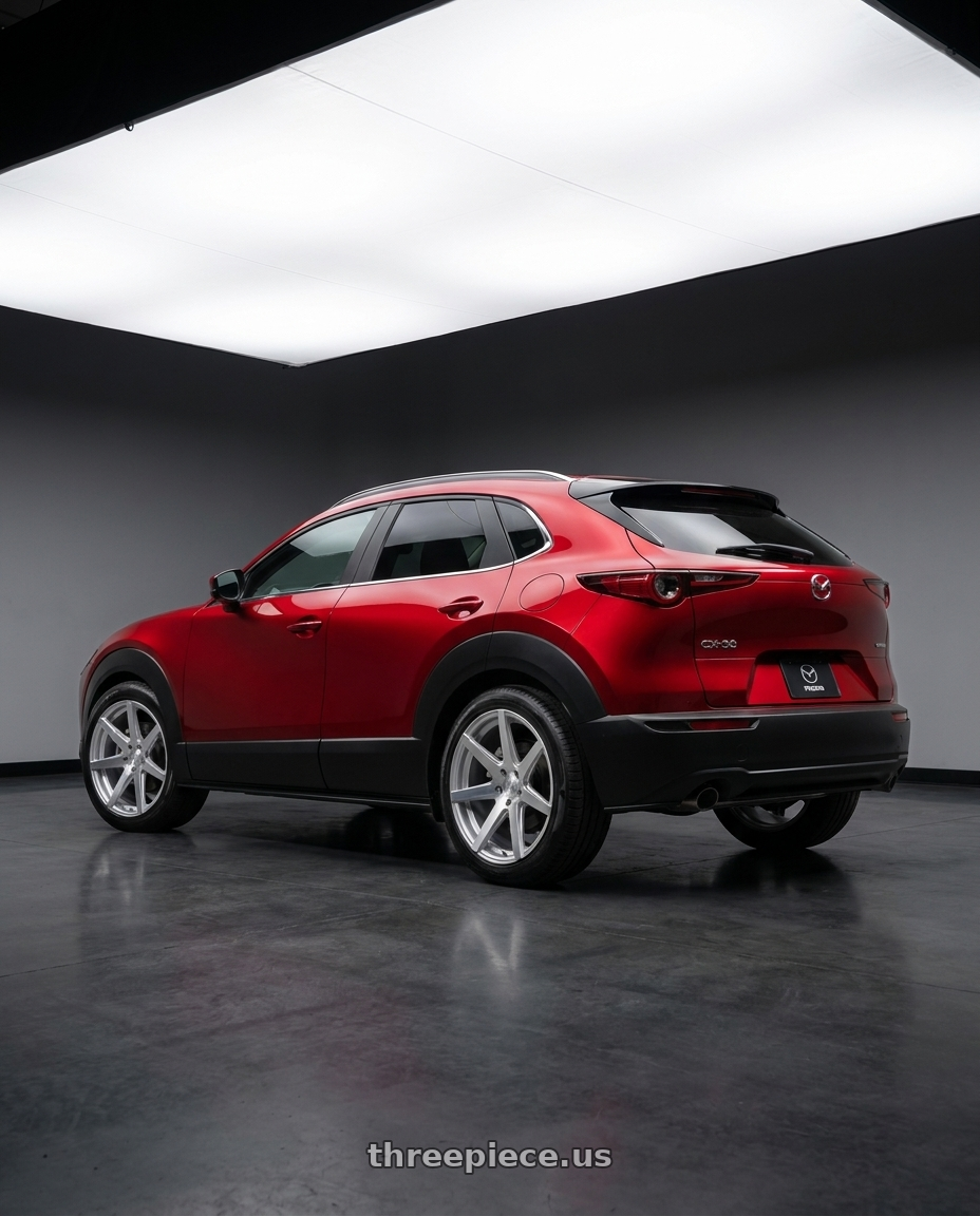 2022 Mazda CX-30 with Rohana RC7 5x114.3 20x9+42 Machine Silver wheels rear three quarter view meaty tires