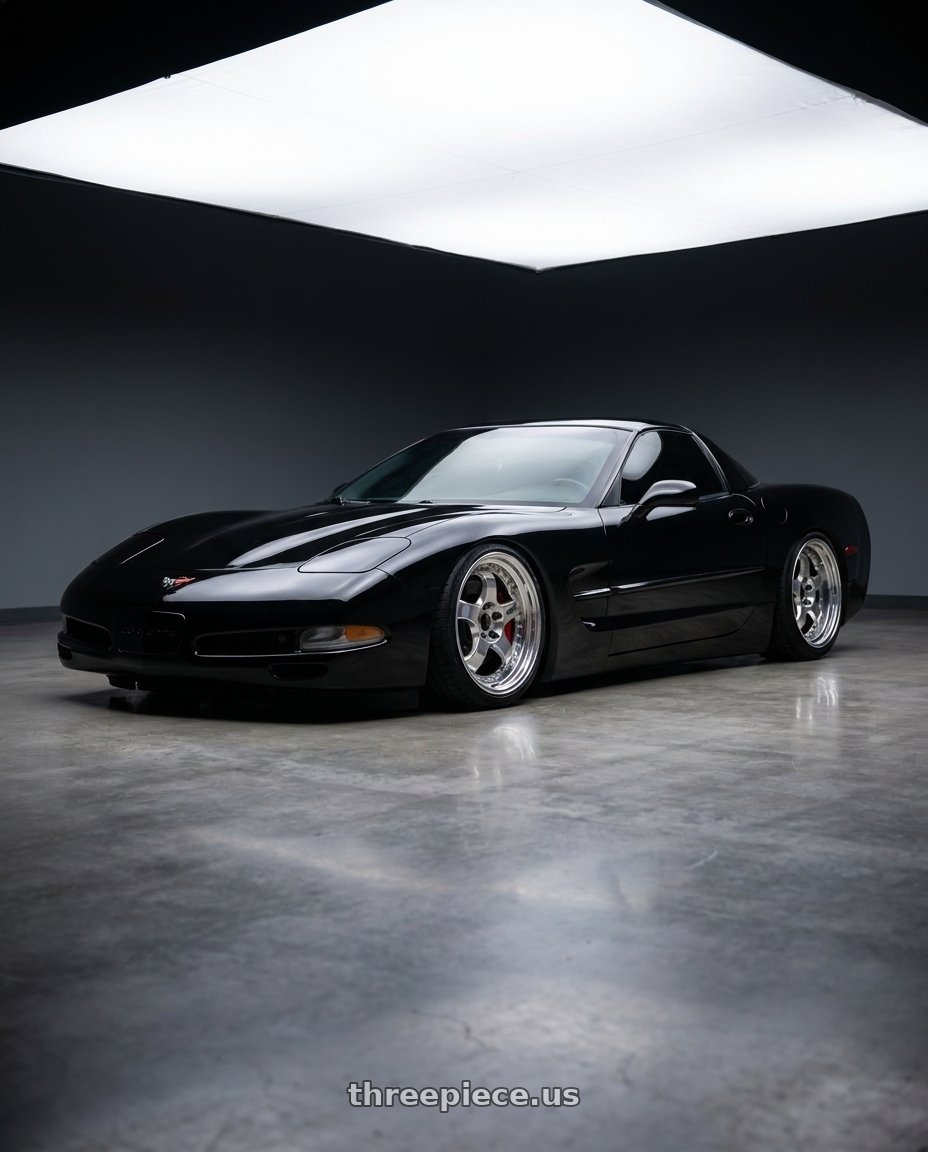 1999 CHEVROLET CORVETT BLACK with Work Meister S1 3P 5x120.65 18x9.5+54 A Disk Bright Buff Finish wheels