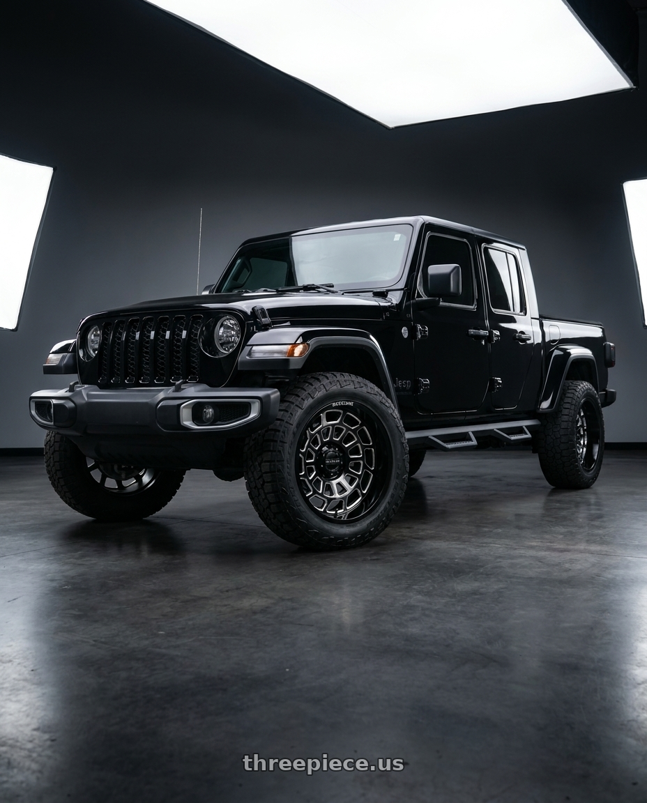 2021 jeep galfiator with Raceline 955M Warp 5x127 22x12 -44 Satin Black and Milled wheels