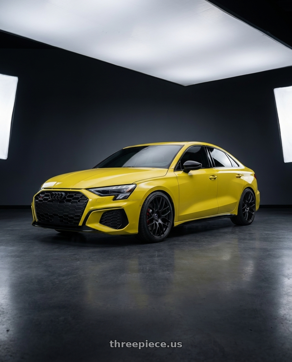 2023 Audi S3 with Work Emotion m8r 5x112 19x8.5 +45 Matte Black wheels
