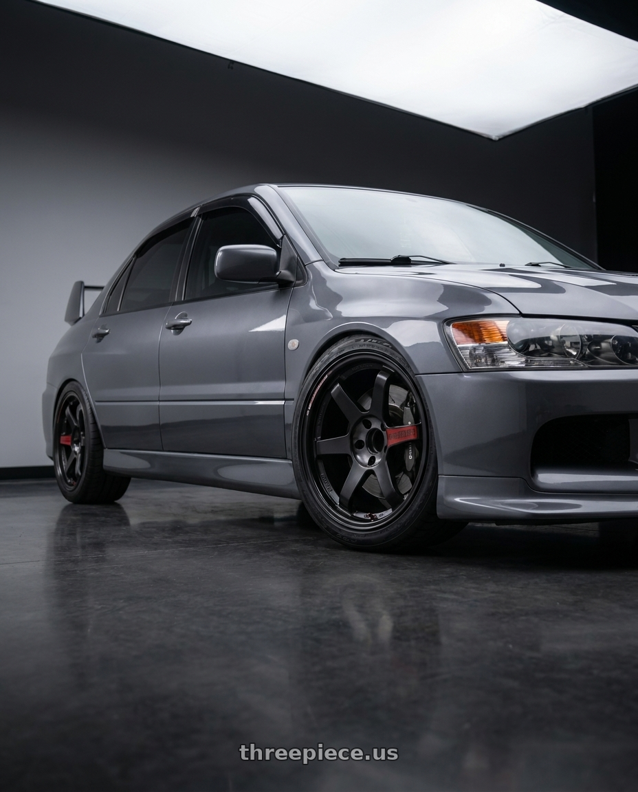 2005 Mitsubishi lancer evo with Volk Racing TE37SL BK-III 5x112 18x9.5 +21 PRESSED BLACK / REDOT wheels