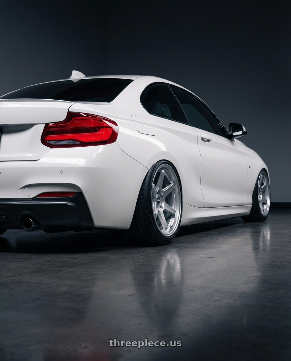 2018 BMW 2 Series F22 with ESR Wheels APEX SERIES AP6 5x120 19x9.5 +22 Hyper Silver wheels rear three quarter view slight stretch tires