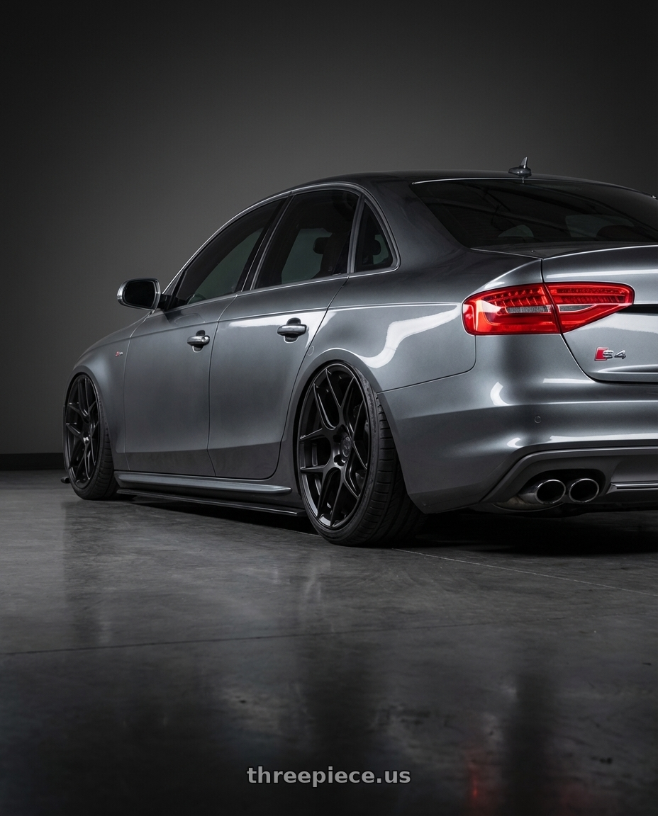 2015 Audi S4 B8.5 with Aodhan AFF2 5x112 19x9.5+35 Matte Black wheels rear three quarter view slight stretch tires
