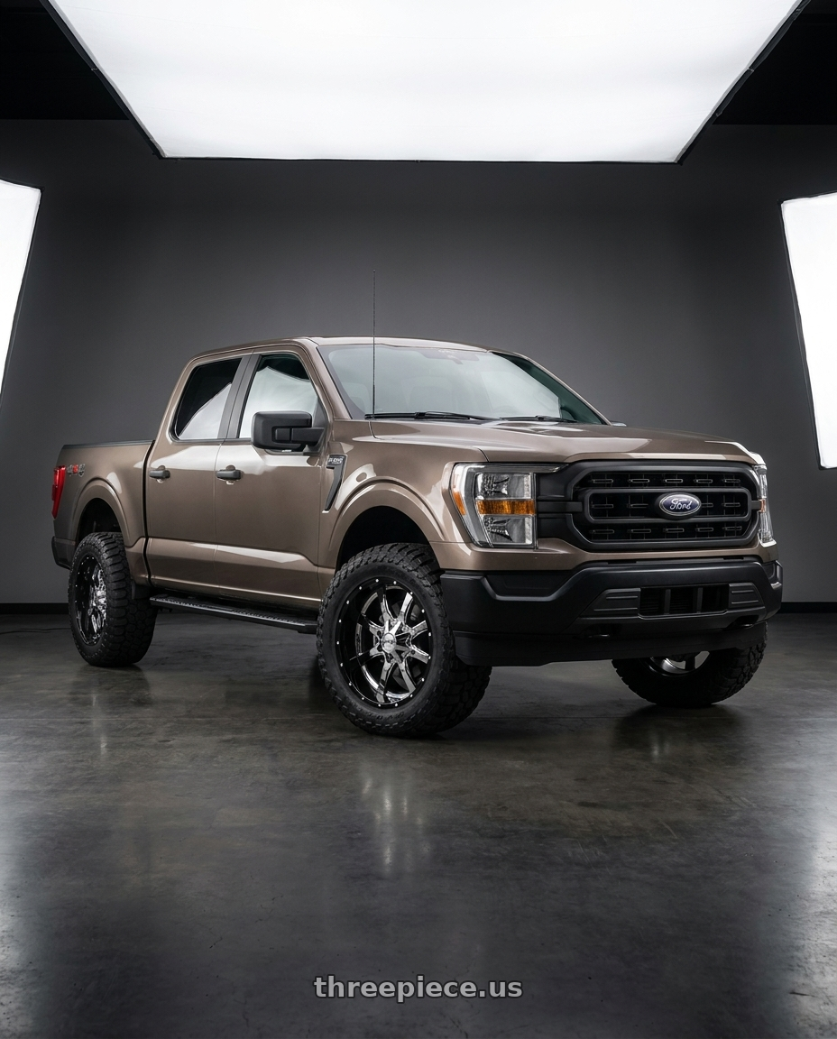 2013 Ford F-150 with Moto Metal MO201 6X135/6X139.7 20X12 -44 CHROME CENTER GLOSS BLACK MILLED LIP wheels