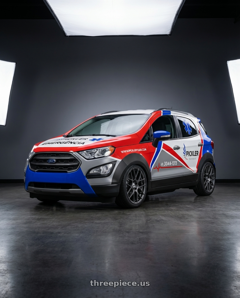 ford ecosport 2020 adesivada with TSW NURBURGRING 5X114.3 17X7.5 +45 MATTE GUNMETAL wheels front three quarter view slammed stance