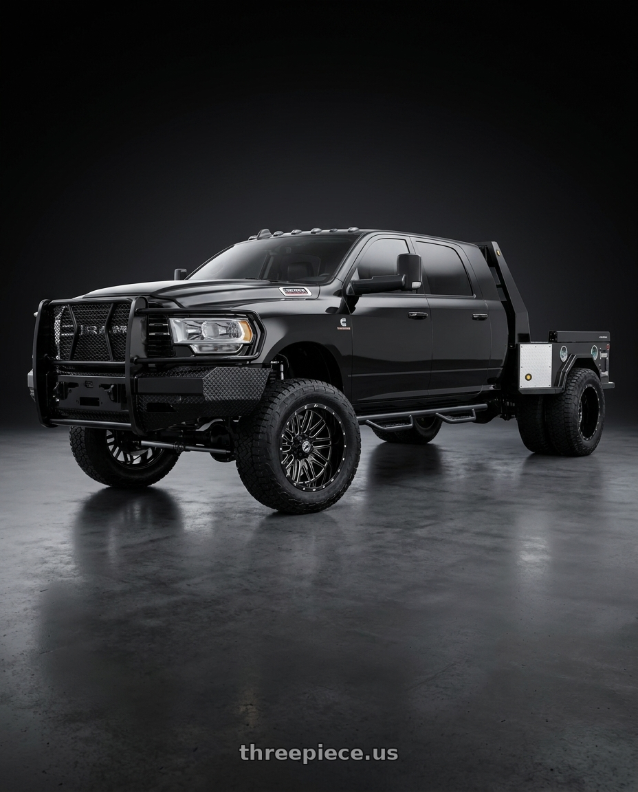 2019 Dodge mega cab dually with XF Off-Road XF-240 6x135/6x139.7 20x10 -24 Gloss Black & Milled wheels