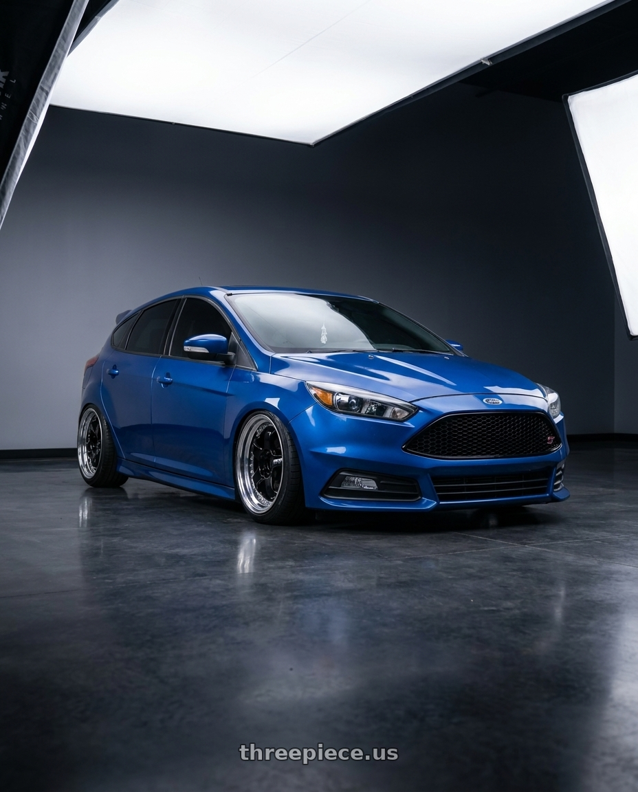 2018 Ford Focus St Blue with Work Meister S1 3P 5x100 18x9.5+29 A Disk Black wheels