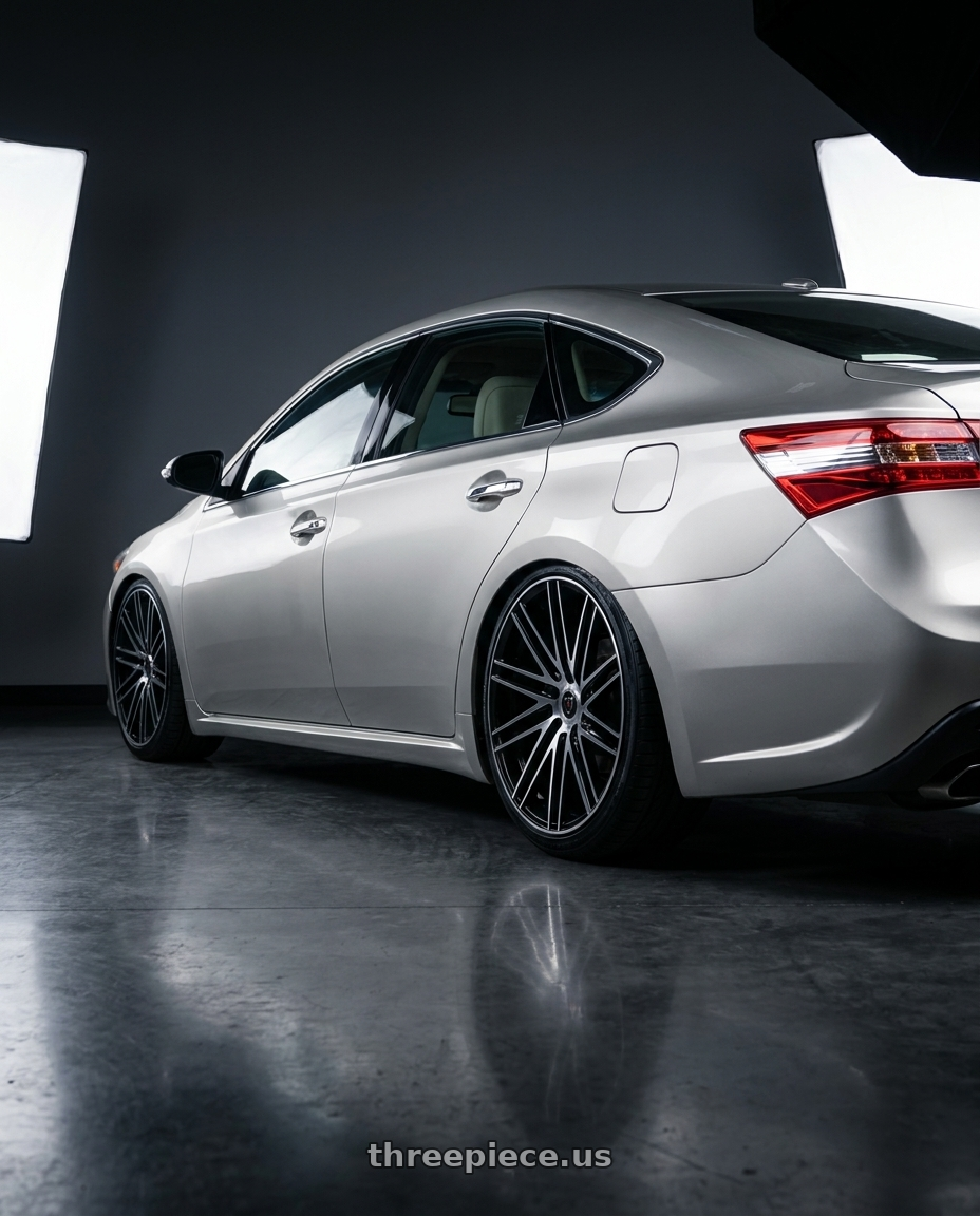 2013 toyota avalon with MARQUEE WHEELS M3307W 5x114.3 20x10+38 BLACK / MACHINED wheels rear three quarter view slight stretch tires