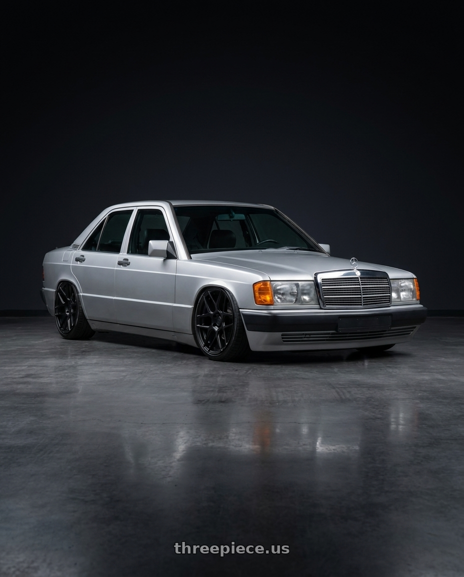 1992 Benz W201 with Aodhan AFF2 5x114.3 19x8.5+35 Matte Black wheels