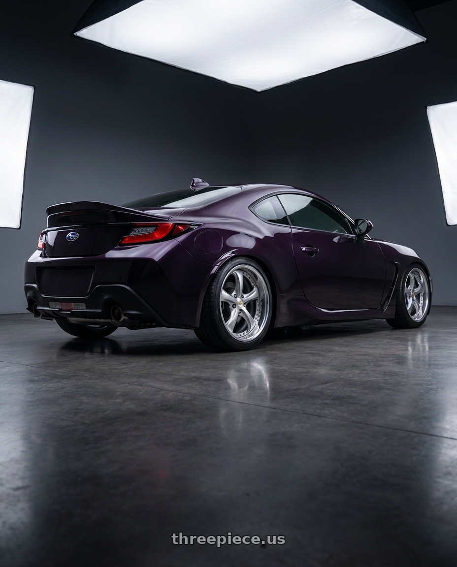 2023 subaru brz with Work Wheels VS-KF 5x100 18x8.5+40 Light Grey Silver O Disk FULL REVERSE wheels rear three quarter view square tires