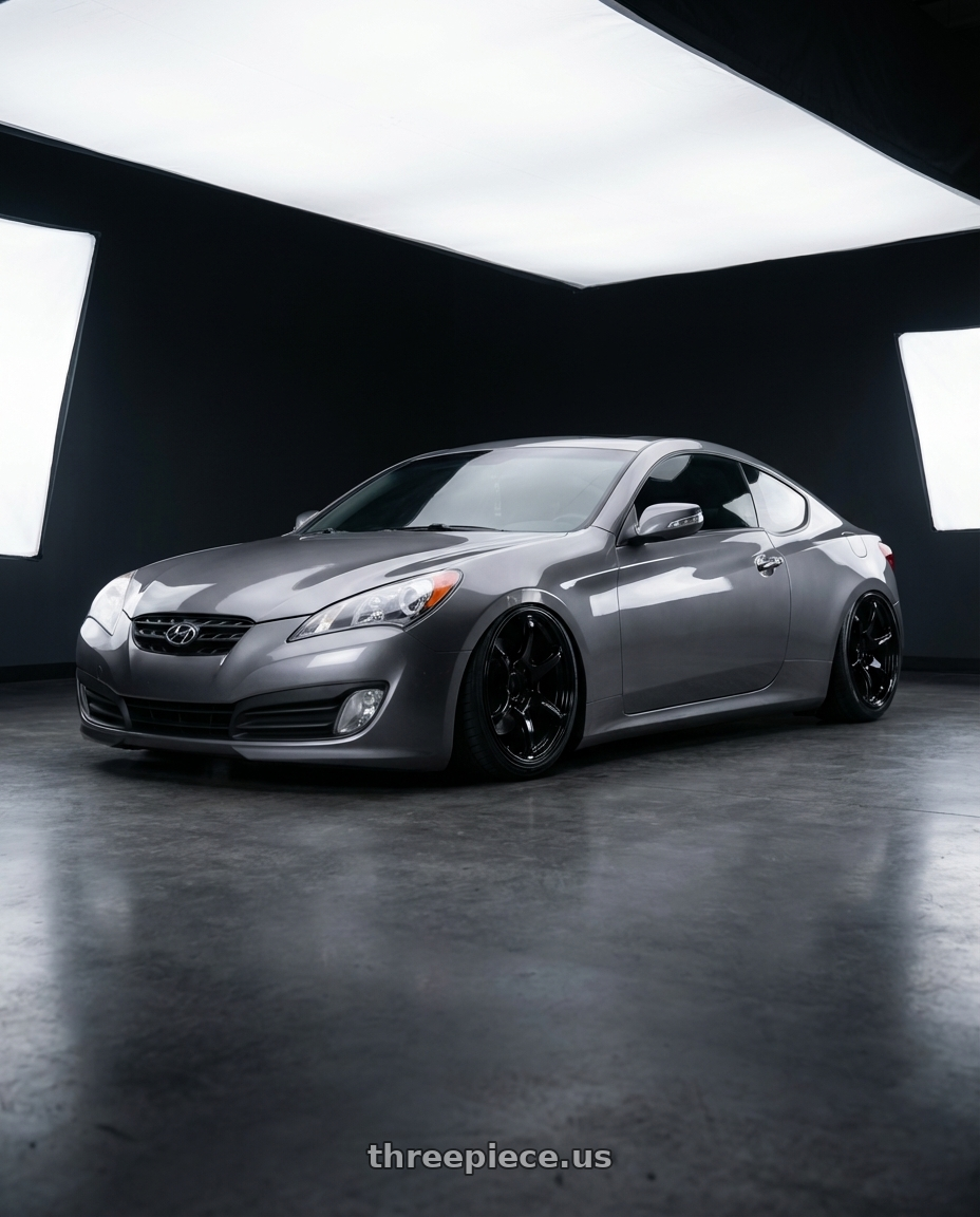 2014 Hyundai Genesis Coupe with Advan RGIII 5x114.3 19x10.5+15 Gloss Black wheels front three quarter view stanced stance