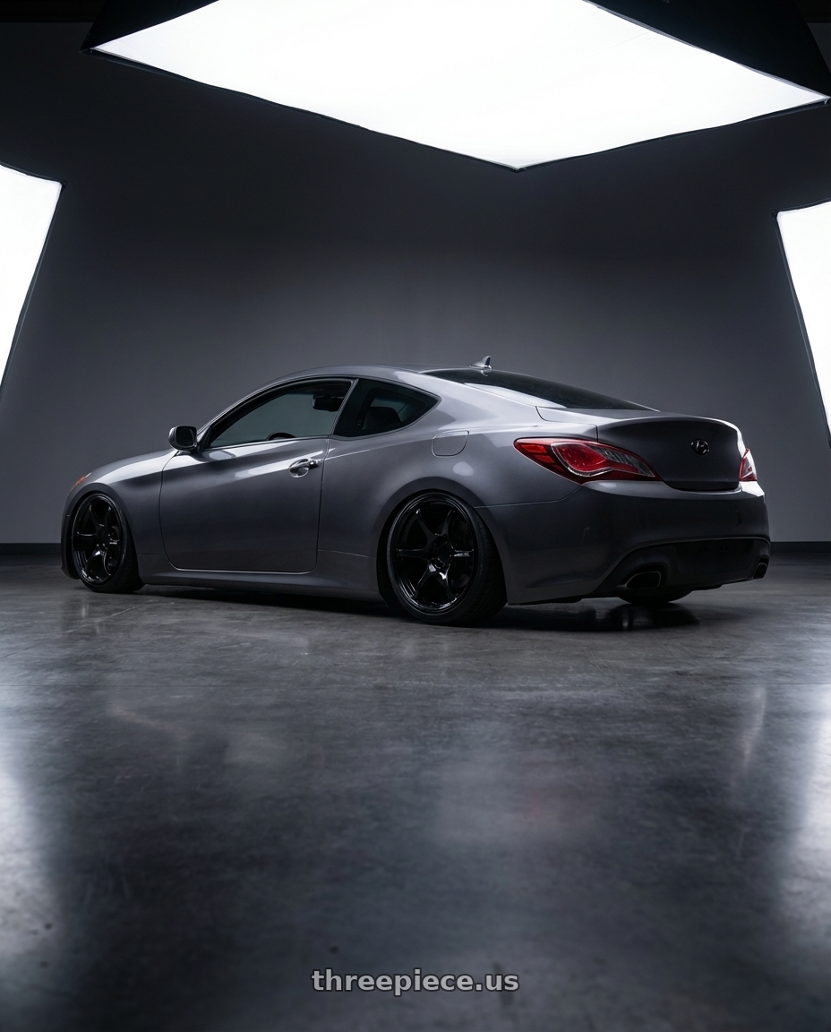 2014 Hyundai Genesis Coupe with Advan RGIII 5x114.3 19x10.5+15 Gloss Black wheels rear three quarter view slight stretch tires