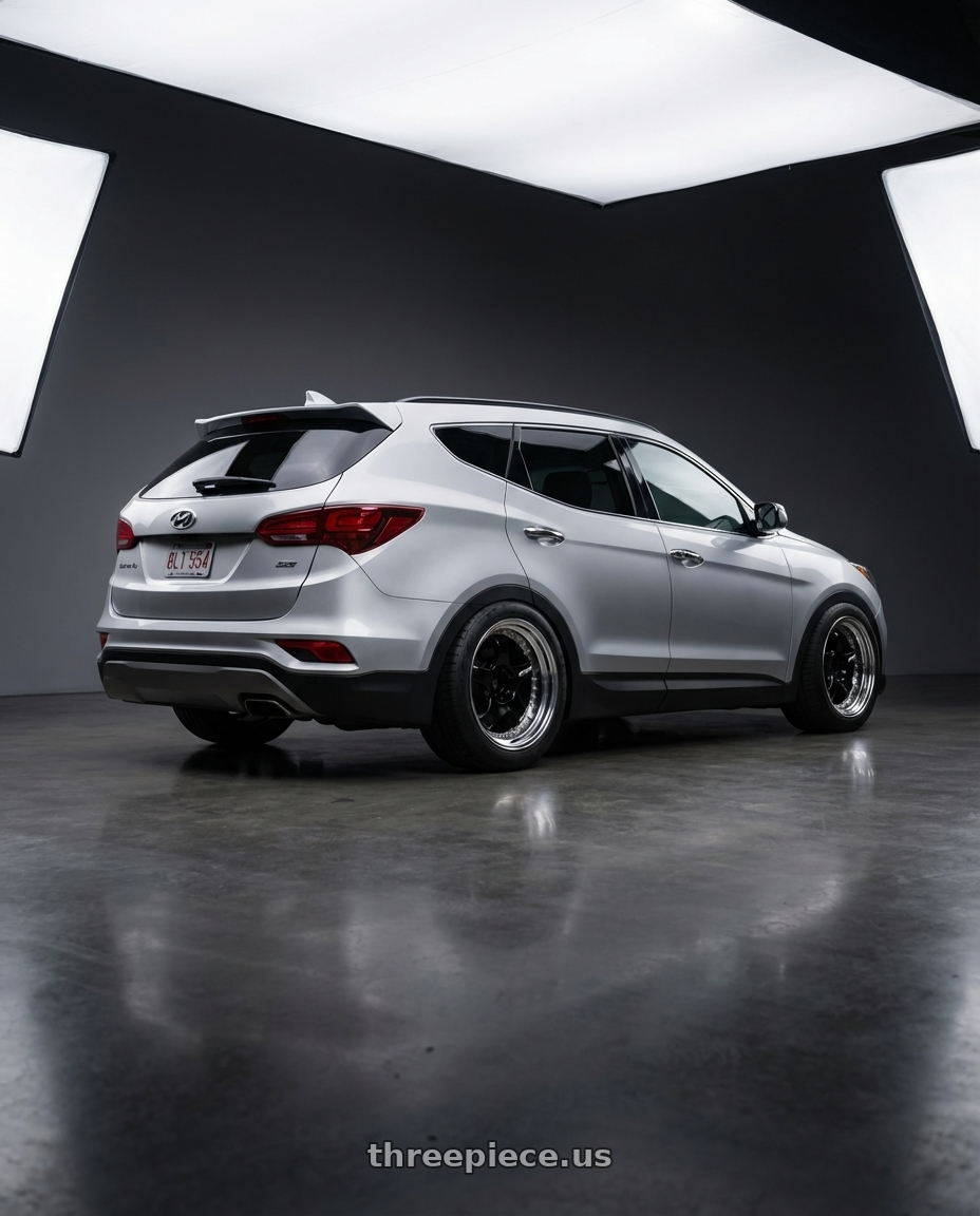 2018 Hyundai Santa Fe Se with Work Meister S1 3P 5x100 18x7+48 A Disk Black wheels rear three quarter view meaty tires