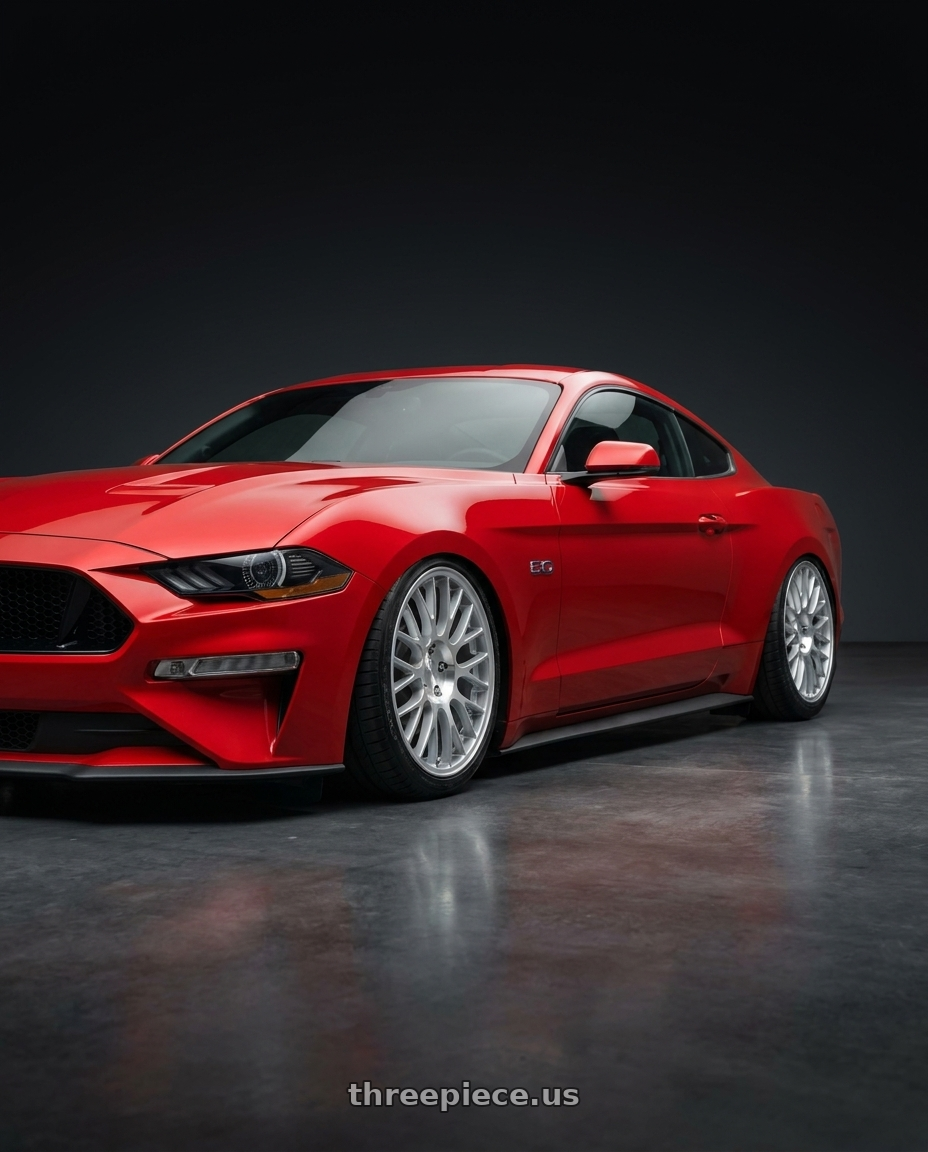 2020 Ford mustang with Rotiform RC204 PHX 5X112 19x8.5 +45 GLOSS SILVER W/ MACHINED FACE wheels
