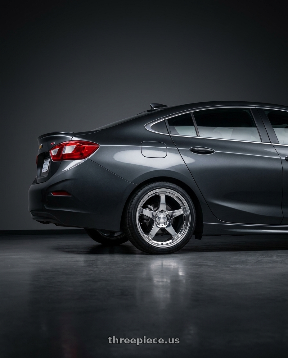 2017 Chevy Cruze rs with Heritage Wheel EBISU MonoC 5x105 18x8.5+35 Chrome wheels rear three quarter view square tires