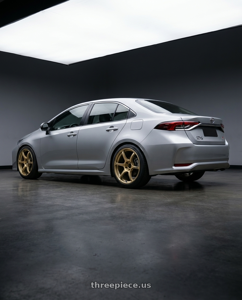 2021 Corolla Altis Gr Sport with Advan RGIII 4x100 18x7.0+42 Gold wheels rear three quarter view square tires