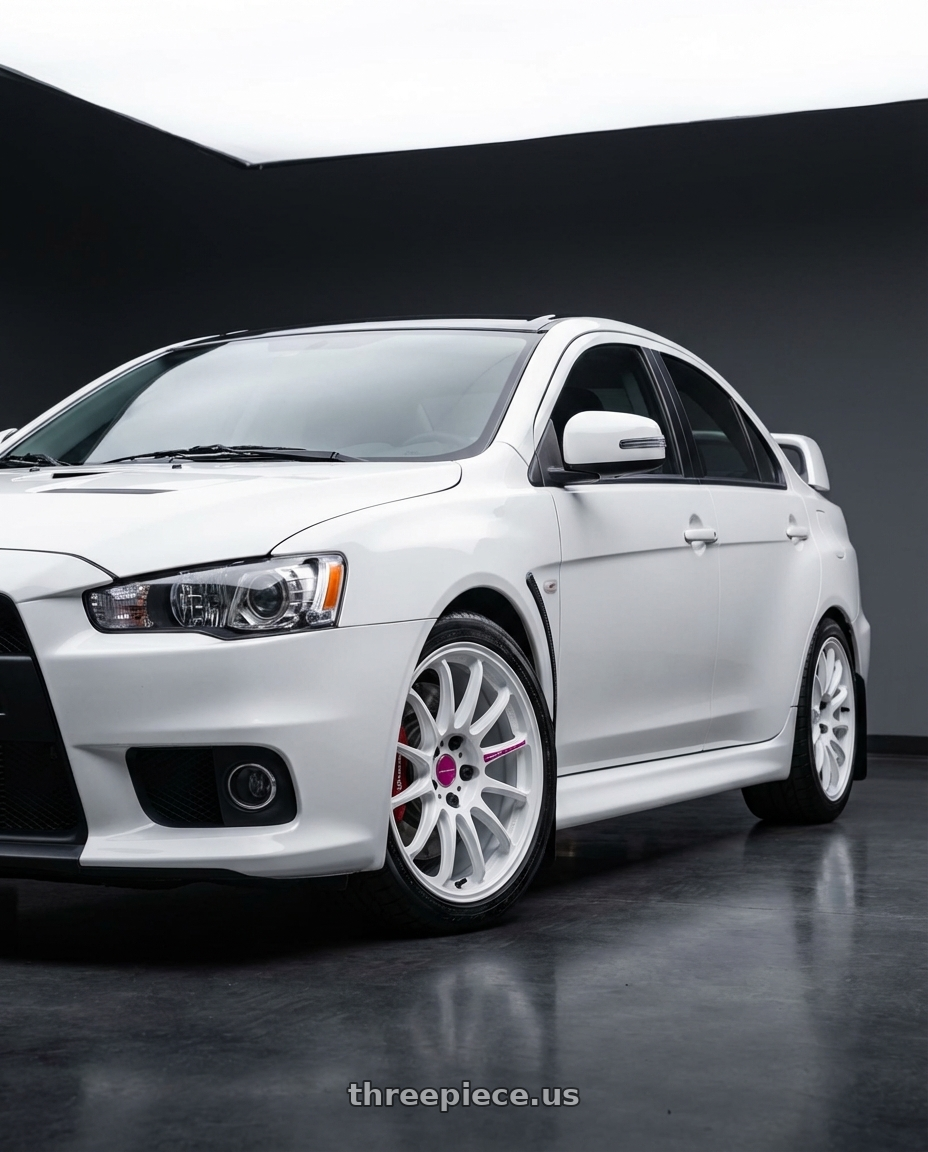 2015 evo x with Work Emotion Zr10 5x100 18x9.5 +22 Azure White wheels