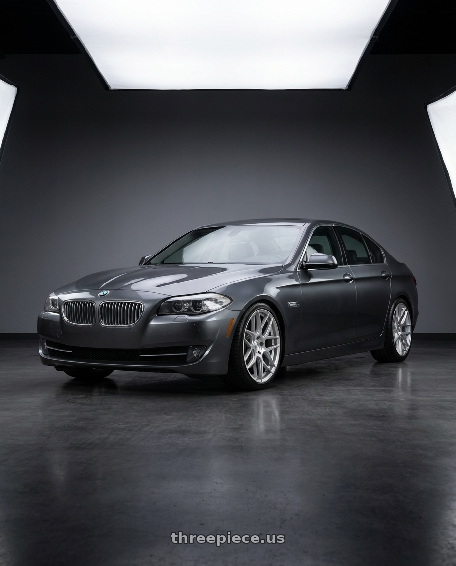 2016 BMW 5 Series F10 with Aodhan AFF2 5x120 19x9.5+35 Gloss Silver Machined Face wheels