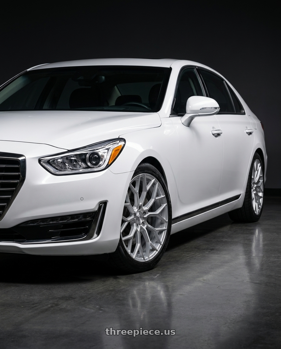 2018 genesis g90 ultimate with DOLCE PERFORMANCE PISTA 5x114.3 20x8.5 +38 Gloss Silver Machined Face wheels
