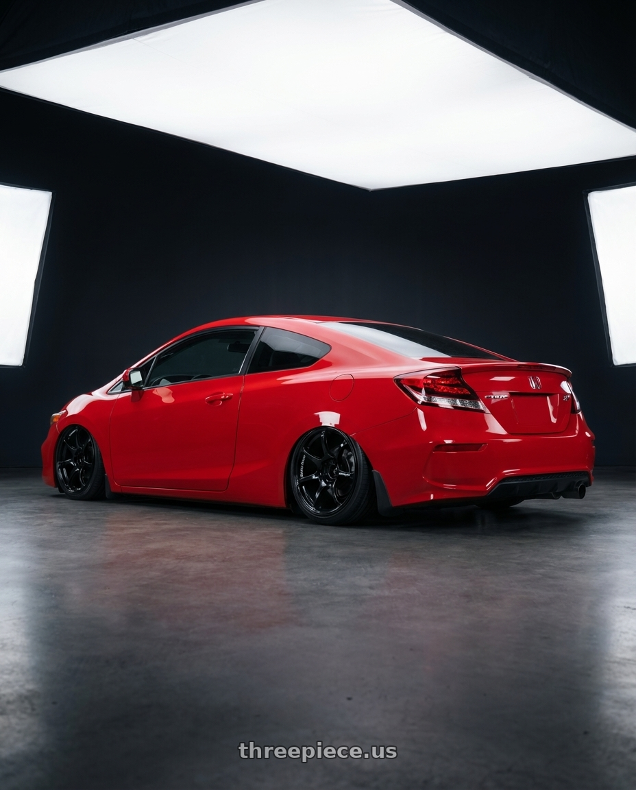 2011 Honda Civic Si with Advan RGIII 5x114.3 18x8.0+37 Gloss Black wheels rear three quarter view slight stretch tires