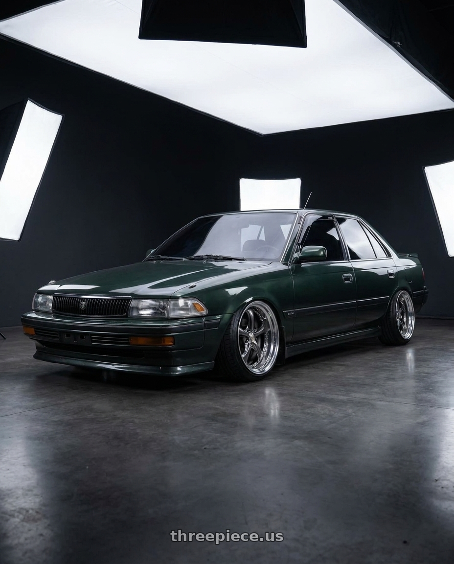 1993 toyota corona 深綠色 with Work Wheels VS-KF 5X114.3 19x9.5-29 Brilliant Silver Black A Disk FULL REVERSE wheels