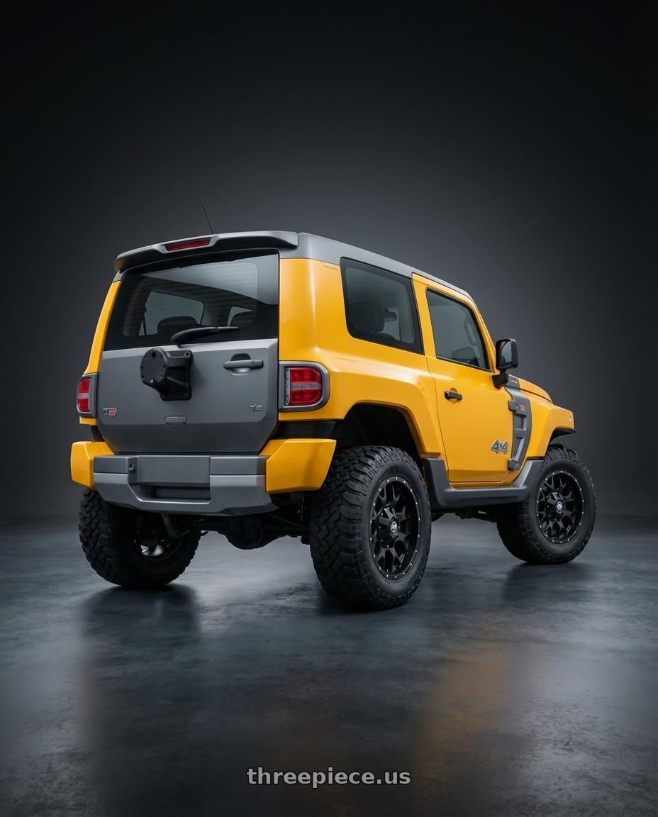 troller t4 2015 with Mayhem Warrior 8015 8x165.1/8x170 17x9+18 Matte Black wheels rear three quarter view square tires