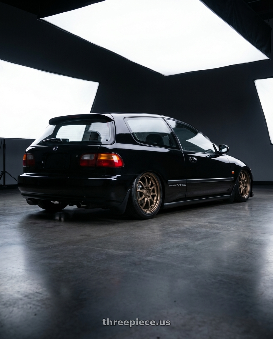1993 Honda Civic Sir with Volk Racing 21C 5x112 18x8.5 +35 BRONZE wheels rear three quarter view slight stretch tires