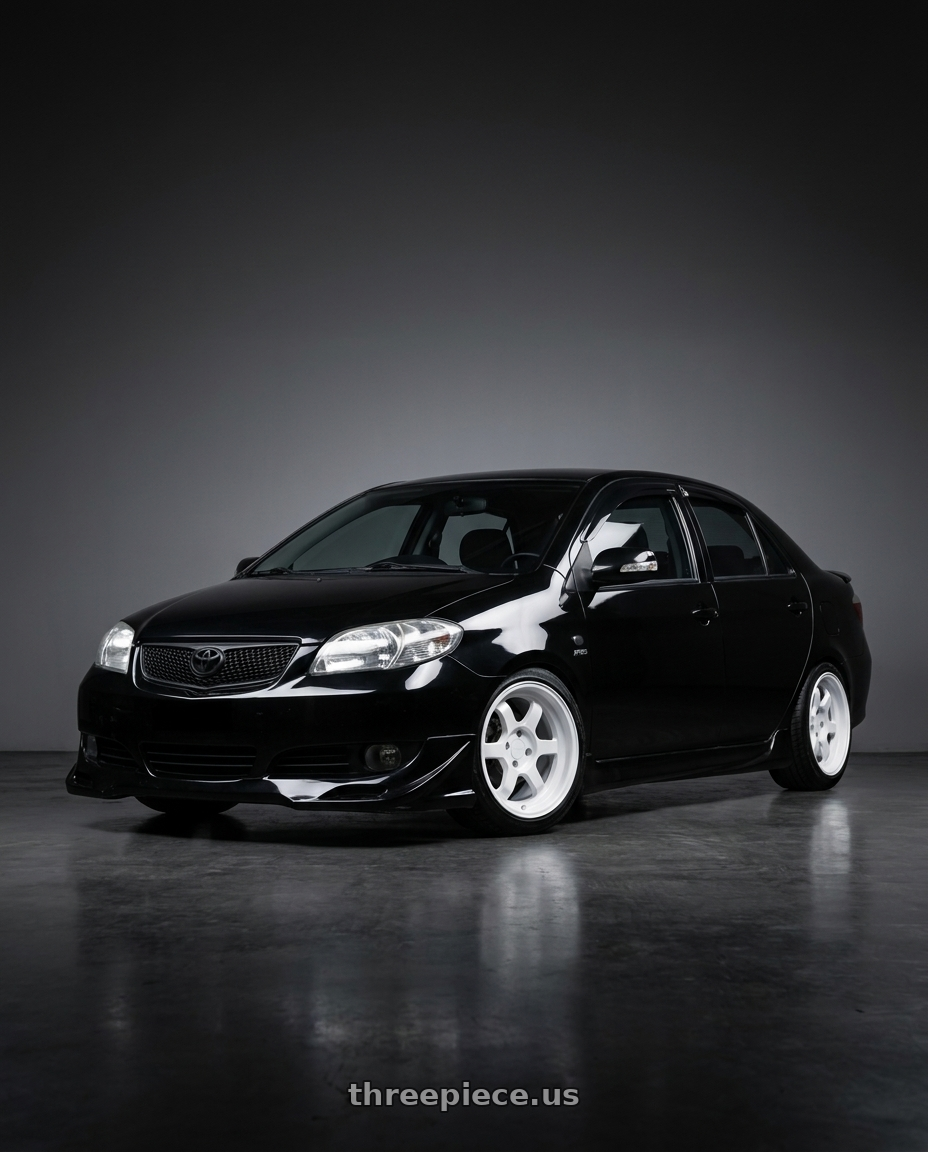 2007 Toyota Vios Black with 9six9 SIX-1 Deep 4x100 15X8 +20 Competition White wheels