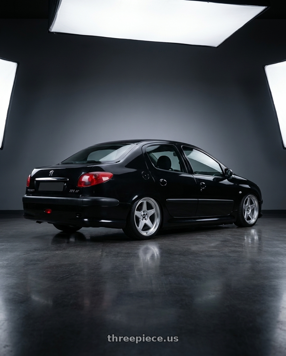 2011 Peugeot 206 SD with ESR Wheels CR SERIES CR5 5x105 18x8.5 +30 Hyper Silver wheels rear three quarter view square tires